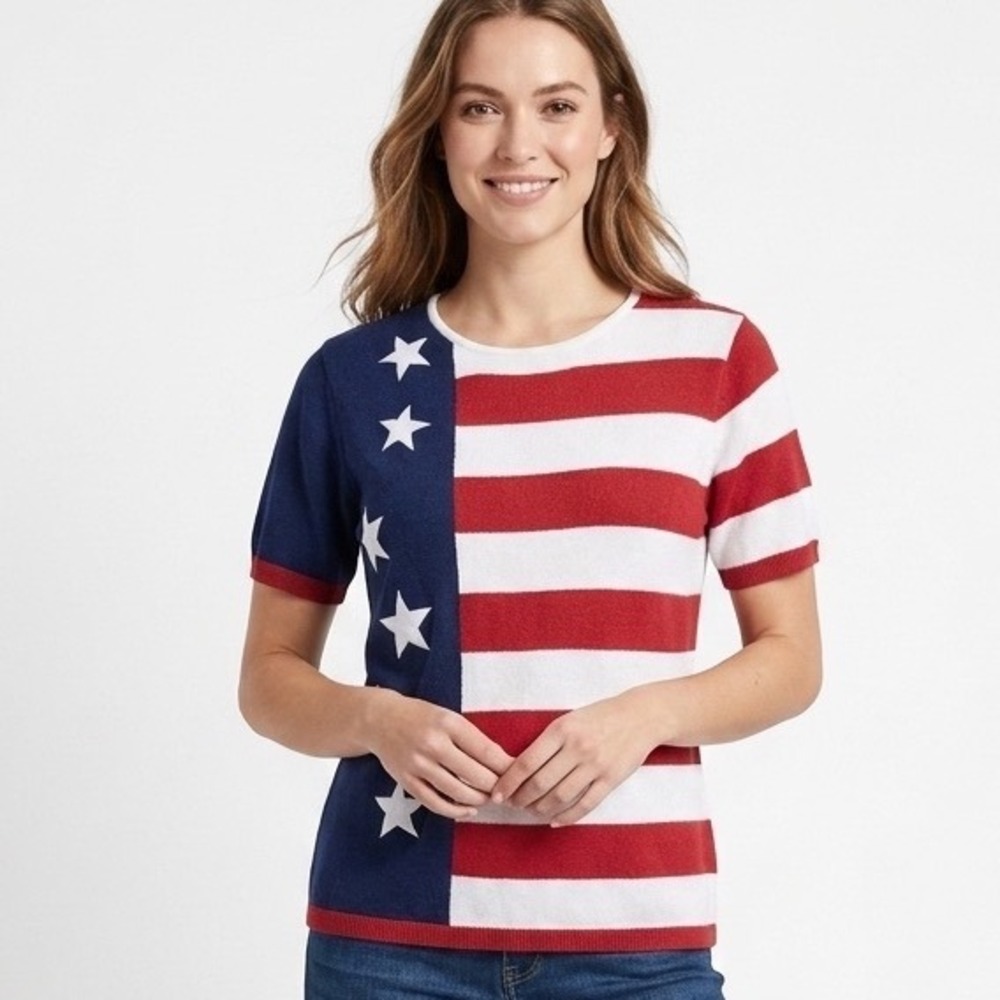 VTG White Stag Plus American Flag Sweater 16W 4th of July Stars Stripes Knit